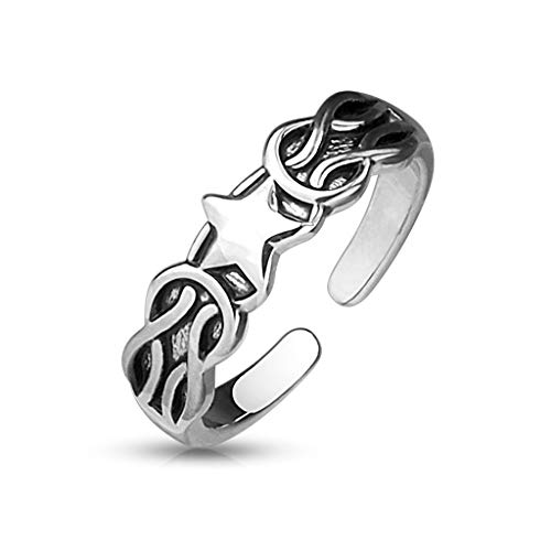 Paula & Fritz® Ring Damen Verstellbar Stern Silber 316L Chirurgenstahl Zehenring Mittelring Partnerring Freundschaftsring Offen Einstellbarer-Ring von Paula & Fritz