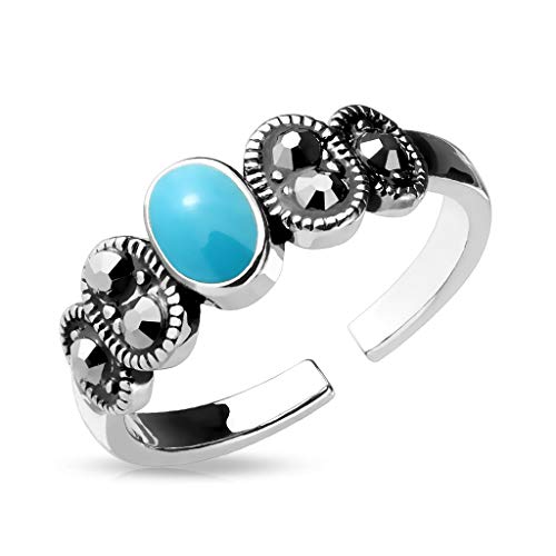 Paula & Fritz® Ring Damen Verstellbar Türkis Zirkonia Silber 316L Chirurgenstahl Zehenring Mittelring Partnerring Freundschaftsring Einstellbarer-Ring von Paula & Fritz