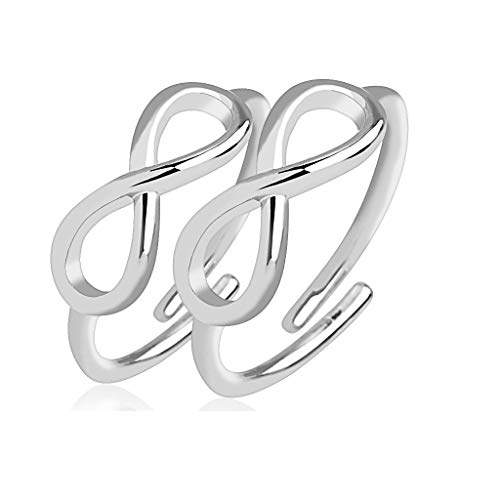 Paula & Fritz® Ring Damen Verstellbar Unendlichkeits-Symbol Silber Doppelpack 316L Chirurgenstahl Zehenring Mittelring Einstellbarer-Ring Freundschaft von Paula & Fritz