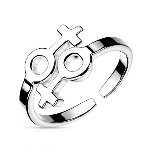 Paula & Fritz® Ring Damen Verstellbar Zeichen Weiblich Frauen-Symbol 925 Silber Überzug 316L Chirurgenstahl Zehenring Mittelring Partnerring Einstellbarer-Ring von Paula & Fritz