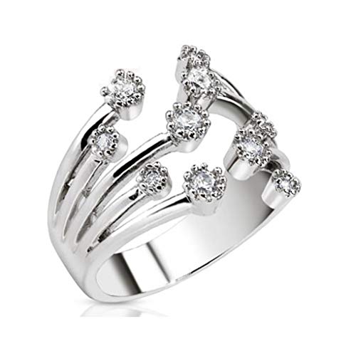 Paula & Fritz® Ring Damen Verstellbar Zirkonia Klar Silber 316L Chirurgenstahl Zehenring Mittelring Partnerring Freundschaftsring Einstellbarer-Ring von Paula & Fritz