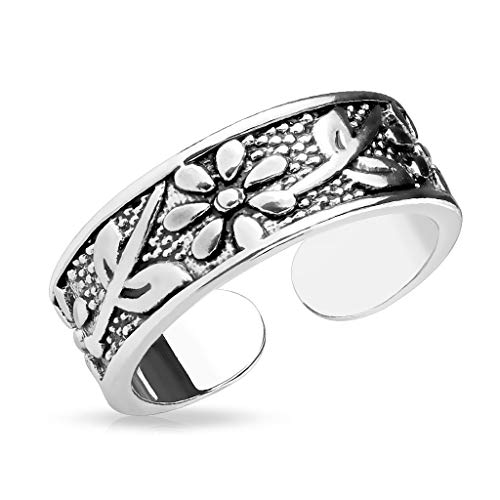 Paula & Fritz® Ring Damen Verstellbar antike Blumen Silber 316L Chirurgenstahl Zehenring Mittelring Partnerring Freundschaftsring Offen Einstellbarer-Ring von Paula & Fritz