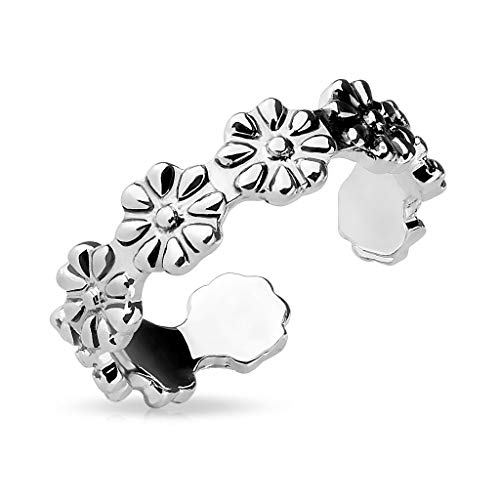 Paula & Fritz® Ring Damen Verstellbar geprägte Blumen Silber 316L Chirurgenstahl Zehenring Mittelring Partnerring Freundschaftsring Offen Einstellbarer-Ring von Paula & Fritz