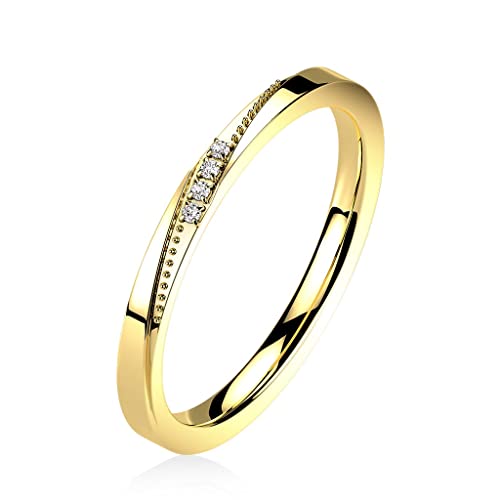 Paula & Fritz® Ring Damen Vorsteck-Ring Gold Zirkonia Klar 2-mm Breit 316L Chirurgenstahl Größe 52 (16,6) Herren-Ring Partnerring Ehering Verlobung von Paula & Fritz