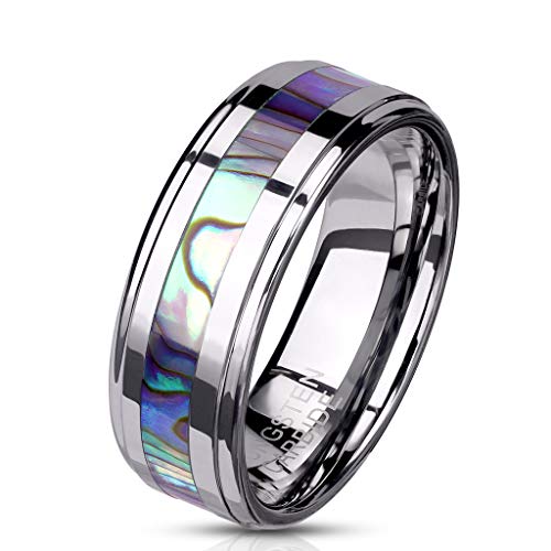 Paula & Fritz® Ring Damen Wolframcarbid Abalone-Inlay Gr. 57 (18,1) Silber 6-mm Breit Herren-Ring Damenring Verlobungsring Ehering Abalone-Muschel von Paula & Fritz