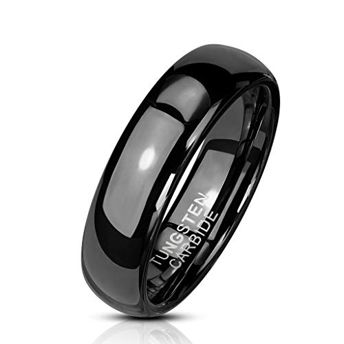 Paula & Fritz® Ring Damen Wolframcarbid Gr. 49 (15,6) Schwarz 6-mm Breit Kuppelring Herren-Ring Partnerring Ehering Damen-Ring Verlobungsring Tungsten von Paula & Fritz