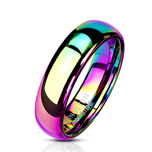 Paula & Fritz® Ring Damen Wolframcarbid Gr. 57 (18,1) Regenbogen 6-mm Breit Kuppelring Herren-Ring Partnerring Ehering Damen-Ring Verlobungsring Tungsten von Paula & Fritz