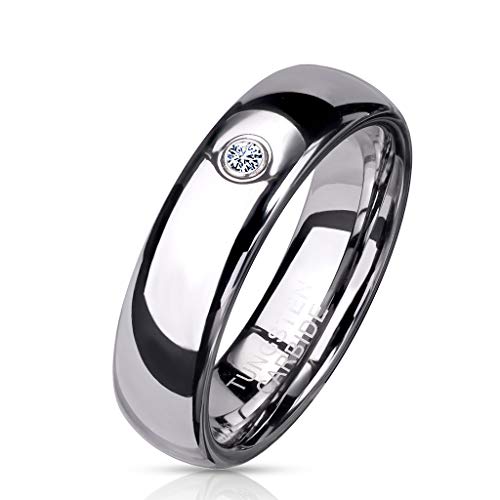 Paula & Fritz® Ring Damen Wolframcarbid Zirkonia Klar Gr. 49 (15,6) Silber 6-mm Breit Partnerring Damenring Ehering Kuppelring Herren-Ring Tungsten von Paula & Fritz