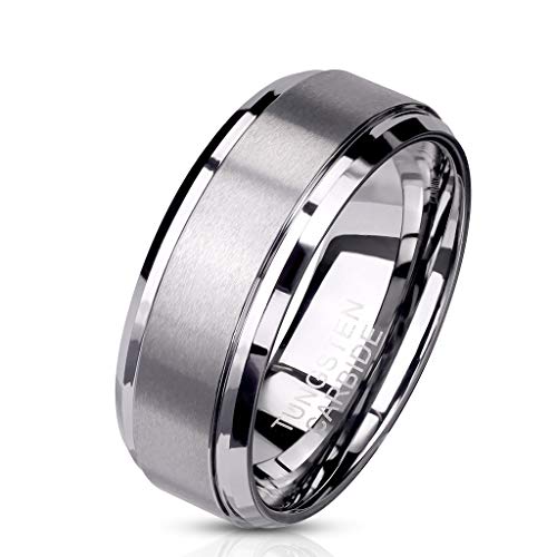 Paula & Fritz® Ring Damen Wolframcarbid gebürstete Mitte Gr. 49 (15,6) Silber 6-mm Breit Herren-Ring Partnerring Verlobungsring Damenring von Paula & Fritz