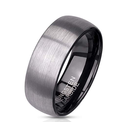 Paula & Fritz® Ring Damen Wolframcarbid polierte Oberfläche Gr. 59 (18,8) Schwarz/Silber 8-mm Breit Herren-Ring Damenring Partnerring Kuppelring von Paula & Fritz