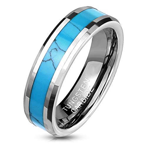 Paula & Fritz® Ring Damen Wolframcarbid synthetischer Turquoise Gr. 54 (17,2) Silber-Türkis 6-mm Breit Herren-Ring Damenring Bandring Partnerring von Paula & Fritz