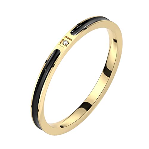 Paula & Fritz® Ring Damen Zirkonia Klar 316L Chirurgenstahl Größe 49 (15,6) Gold-Schwarz Verlobungs-Ring Partnerring Ehe-Ring Damen-Ring Herren-Ring von Paula & Fritz