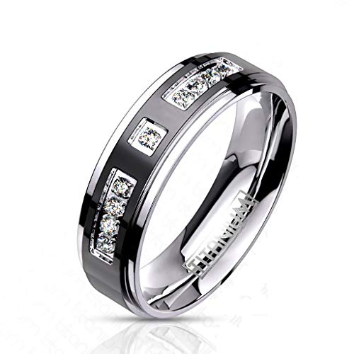 Paula & Fritz® Ring Damen Zirkonia Klar Titan-IUM Größe 57 (18,1) Silber-schwarz 6-mm breit Partnerring Ehering Verlobungsring Bandring Herrenring von Paula & Fritz