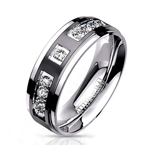 Paula & Fritz® Ring Damen Zirkonia Klar Titan-IUM Größe 59 (18,8) Silber-schwarz 8-mm breit Partnerring Ehering Verlobungsring Bandring Herrenring von Paula & Fritz