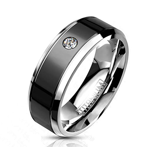 Paula & Fritz® Ring Damen Zirkonia Klar Titan-IUM Größe 59 (18,8) Silber-schwarz 8-mm breit Partnerring Ehering Verlobungsring Herrenring Damenring von Paula & Fritz