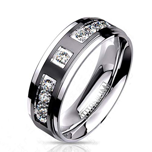 Paula & Fritz® Ring Damen Zirkonia Klar Titan-IUM Größe 64 (20,4) Silber-schwarz 8-mm breit Partnerring Ehering Verlobungsring Bandring Herrenring von Paula & Fritz