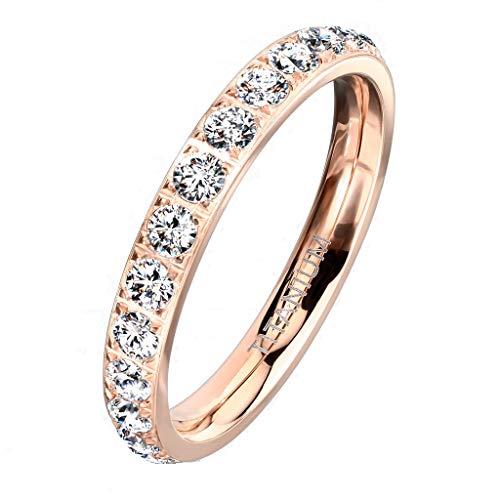 Paula & Fritz® Ring Damen Zirkonia Titan-IUM Größe 47 (15,0) Rose-Gold Freundschaftsring Partnerring Ehering Verlobungsring Memoire-Ring Frauenring Damenring von Paula & Fritz