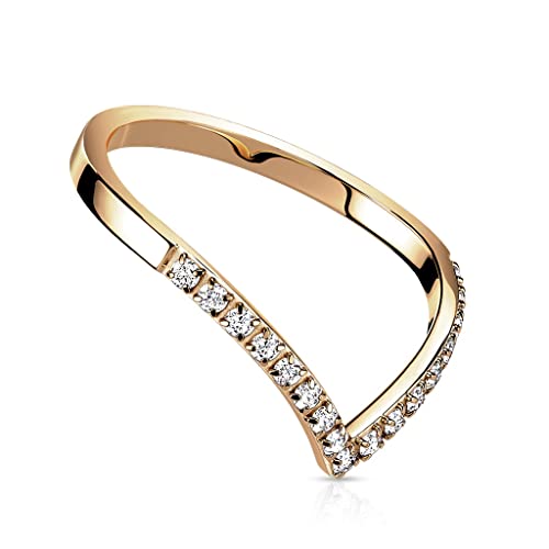 Paula & Fritz® Ring Damen geschwungener Ring Rosegold 17 Zirkonia 316L Chirurgenstahl Größe 59 (18,8) 2-mm Breit Partnerring Verlobungsring Ehering V-Ring von Paula & Fritz