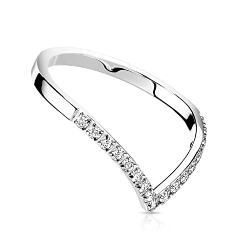 Paula & Fritz® Ring Damen geschwungener Ring Silber 17 Zirkonia 316L Chirurgenstahl Größe 52 (16,6) 2-mm Breit Partnerring Verlobungsring Ehering V-Ring von Paula & Fritz