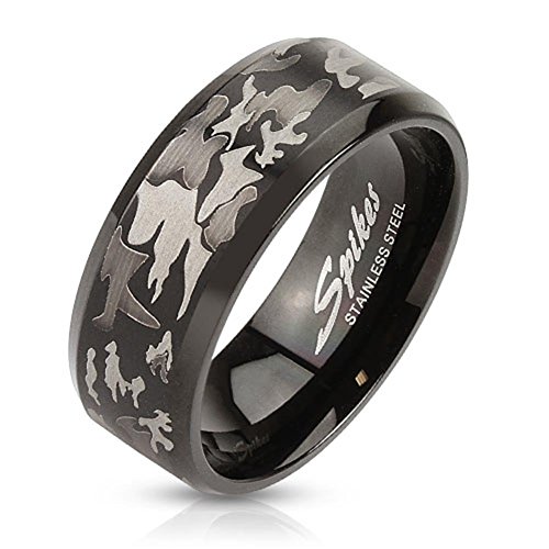 Paula & Fritz® Ring Herren Camouflage 316L Chirurgenstahl Größe 59 (18,8) 8-mm Ring-Breite Schwarz Tarnfarbe-n Damen-Ring Partnerring Ehering Motivring von Paula & Fritz