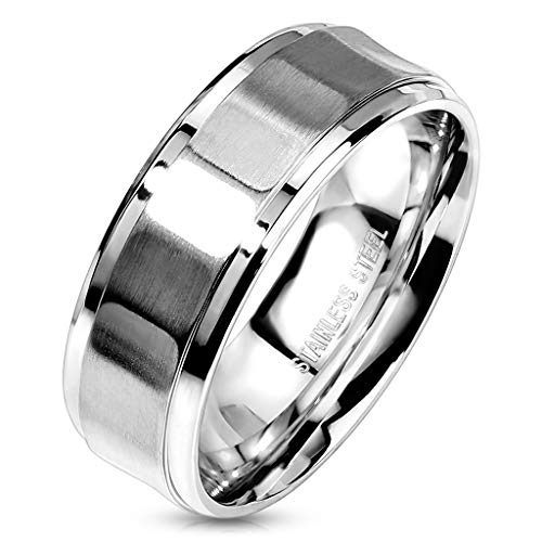 Paula & Fritz® Ring Herren Facettenreich Sandgestrahlt 316L Chirurgenstahl Größe 72 (22,9) 8-mm Breit Silber Herren-Ring Partnerring Ehering Damenring von Paula & Fritz