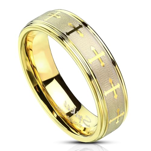 Paula & Fritz® Ring Herren Gold Keltisches Kreuz 316L Chirurgenstahl Größe 57 (18,1) 6-mm Ring-Breite Damen-Ring Partnerring Ehering Religion Motivring von Paula & Fritz