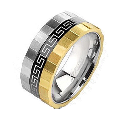 Paula & Fritz® Ring Herren Gold Silber Schwarz Labyrinth-Design Titan-IUM Grade 2 Größe 67 (21,3) 9-mm breit Partnerring Verlobungsring Damen-Ring von Paula & Fritz