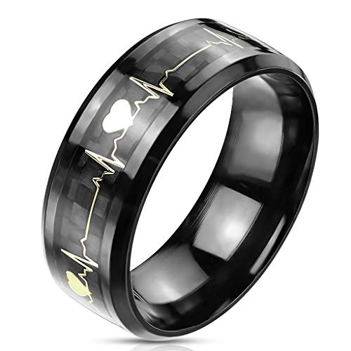 Paula & Fritz® Ring Herren Herzschlag 316L Chirurgenstahl Gr. 54 (17,2) Silber/Schwarz Damen-Ring Freundschaftsring Herrenring Partnerring Religion von Paula & Fritz