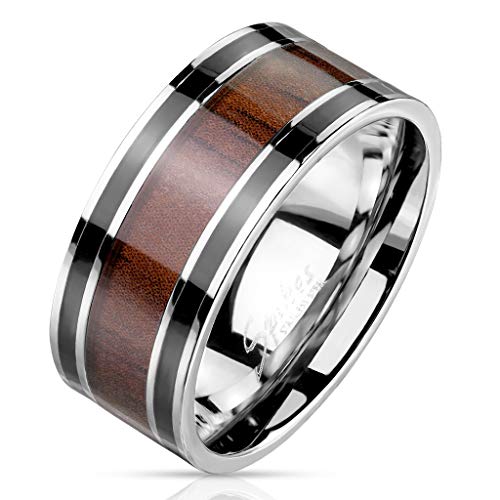 Paula & Fritz® Ring Herren Holz-Inlay 316L Chirurgenstahl Größe 59 (18,8) Silber Schwarz Braun Herren-Ring Partnerring Bandring Damenring Freundschaftsring von Paula & Fritz
