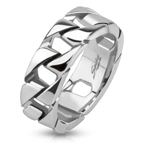 Paula & Fritz® Ring Herren Kuba Muster Silber 316L Chirurgenstahl Größe 62 (19,7) 7,5-mm Breit Damen-Ring Partnerring Ehering Ketten-Glieder Motiv-Ring von Paula & Fritz