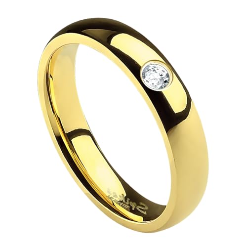 Paula & Fritz® Ring Herren Kuppel-Ring Gold Zirkonia Klar Titan Grade 2 Größe 53 (16,9) 4-mm Breit-e Partnerring Verlobung Herren-Ring poliert Solide von Paula & Fritz