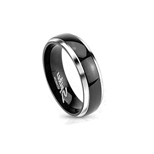 Paula & Fritz® Ring Herren Kuppel-Ring Schwarz Silber Titan Grade 2 Größe 62 (19,7) 8-mm Breit-e Partnerring Verlobungsring Damen-Ring Ehe-Ring Solide von Paula & Fritz