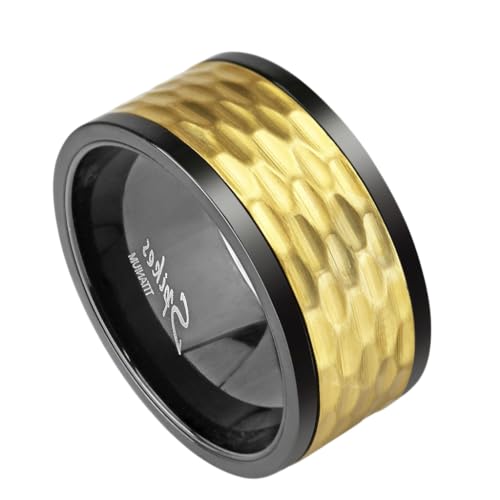 Paula & Fritz® Ring Herren Schwarz Gold Titan-ium Grade 2 Größe 70 (22,3) 10-mm Ring-Breite Partnerring Verlobungsring Band-Ring Spinnerring Damenring von Paula & Fritz