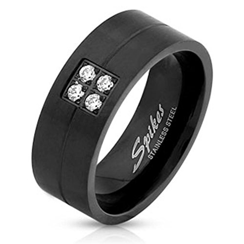 Paula & Fritz® Ring Herren Schwarz Matt Zirkonia Klar 316L Chirurgenstahl Größe 67 (21,3) 8-mm Ring-Breite Damen-Ring Partnerring Ehering Bandring von Paula & Fritz