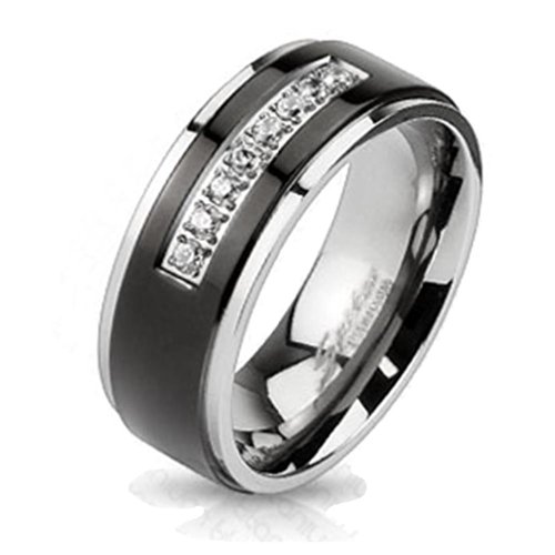 Paula & Fritz® Ring Herren Schwarz Silber Zirkonia Klar Titan-IUM Grade 2 Größe 64 (20,4) 8-mm Ring-Breite Partnerring Verlobungsring Damen-Ring von Paula & Fritz