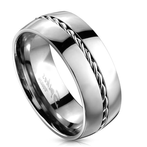 Paula & Fritz® Ring Herren Silber Kabel-Inlay Titan-IUM Grade 2 Größe 57 (18,1) 6-mm Ring-Breite Partnerring Verlobungsring Damen-Ring Motiv-Ring von Paula & Fritz