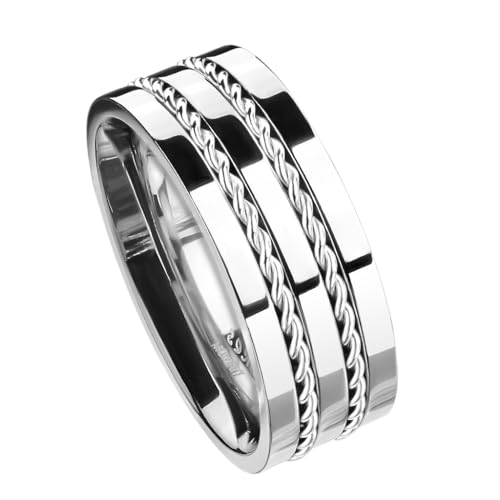 Paula & Fritz® Ring Herren Silber Kabel-Inlay Titan-IUM Grade 2 Größe 62 (19,7) 8-mm Ring-Breite Partnerring Verlobungsring Damen-Ring Motiv-Ring von Paula & Fritz