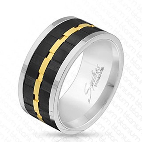 Paula & Fritz® Ring Herren Silber Schwarz Gold Titan-IUM Grade 2 Größe 62 (19,7) 10-mm Ring-Breite Partnerring Verlobungsring Band-Ring Damenring von Paula & Fritz