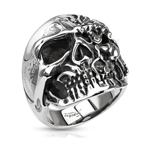 Paula & Fritz® Ring Herren Totenkopf Silber 316L Chirurgenstahl Größe 64 (20,4) 28-mm Breit Damen-Ring Partnerring Ehering Motivring Schädel-Ring Skull von Paula & Fritz