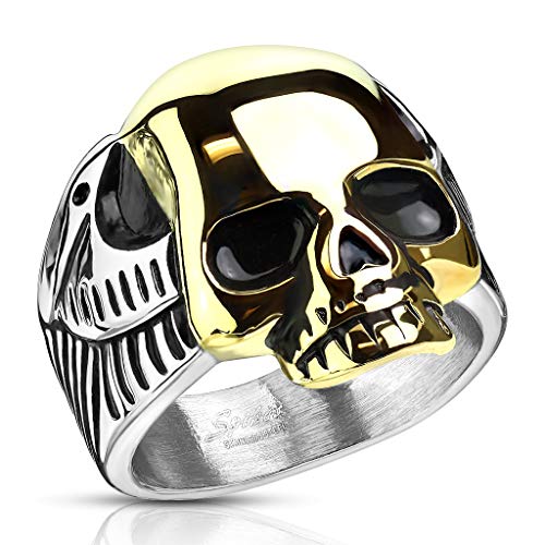 Paula & Fritz® Ring Herren Totenkopf Zweifarbig 316L Chirurgenstahl Größe 59 (18,8) Silber - Gold Damen-Ring Partnerring Ehering Motivring Gold Skull von Paula & Fritz