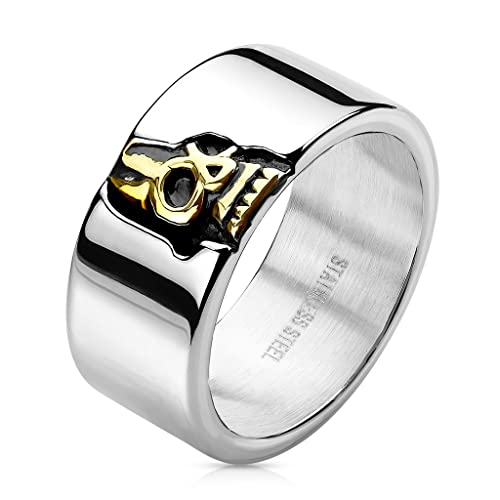 Paula & Fritz® Ring Herren Totenkopf Zweifarbig 316L Chirurgenstahl Größe 64 (20,4) Silber - Gold Damen-Ring Partnerring Ehering Motivring Gold Skull von Paula & Fritz