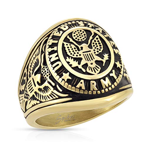 Paula & Fritz® Ring Herren US Army 316L Chirurgenstahl Größe 62 (19,7) Gold-schwarz Herren-Ring Partnerring Ehering Siegelring Damenring Motiv-Ring von Paula & Fritz