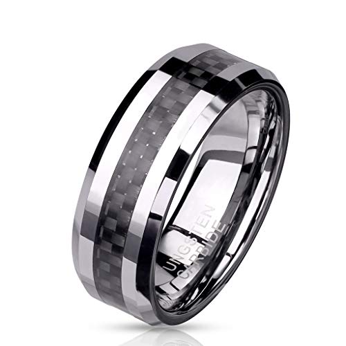Paula & Fritz® Ring Herren Wolframcarbid Carbonfaser-Inlay Gr. 70 (22,3) Silber/Schwarz 8-mm Breit Herren-Ring Damenring Partnering Verlobungsring von Paula & Fritz