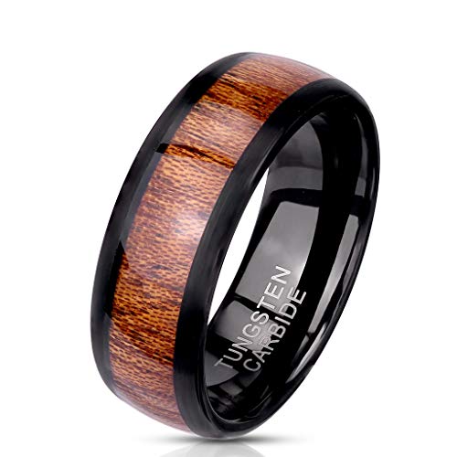 Paula & Fritz® Ring Herren Wolframcarbid Holz-Inlay Gr. 62 (19,7) Schwarz 8-mm Breit Herren-Ring Partnerring Damen-Ring Bandring Ehering Verlobungsring von Paula & Fritz