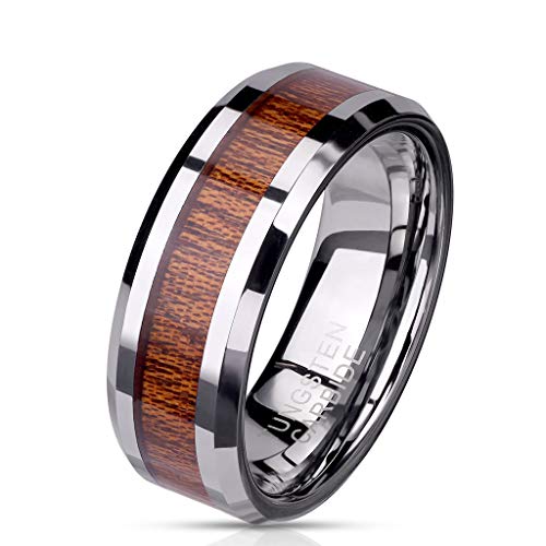 Paula & Fritz® Ring Herren Wolframcarbid Holz-Inlay Gr. 70 (22,3) Silber 8-mm Breit Herren-Ring Partnerring Damen-Ring Bandring Ehering Verlobungsring von Paula & Fritz