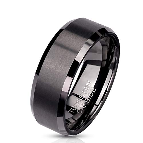 Paula & Fritz® Ring Herren Wolframcarbid gebürstete Oberfläche Gr. 62 (19,7) Schwarz 8-mm Breit Herren-Ring Damenring Partnerring Ehering Mattschwarz von Paula & Fritz