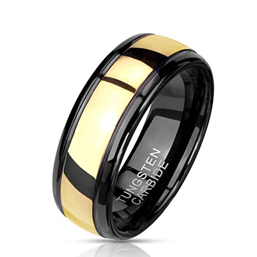 Paula & Fritz® Ring Herren Wolframcarbid goldene Mitte Gr. 64 (20,4) Schwarz/Gold 8-mm Breit Damen-Ring Partnerring Bandring Ehering Verlobungsring von Paula & Fritz