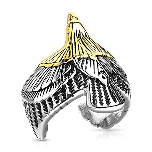 Paula & Fritz® Ring Herren detaillierter Adler 316L Chirurgenstahl Größe 64 (20,4) Silber Herren-Ring Partnerring Motiv-Ring Damen-Ring Freundschaftsring von Paula & Fritz