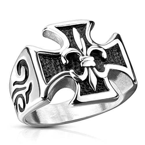 Paula & Fritz® Ring Herren massives Schwarzes Kreuz 316L Chirurgenstahl Gr. 70 (22,3) Silber/Schwarz Männerring Soldatenring Gothic Siegelring Biker von Paula & Fritz