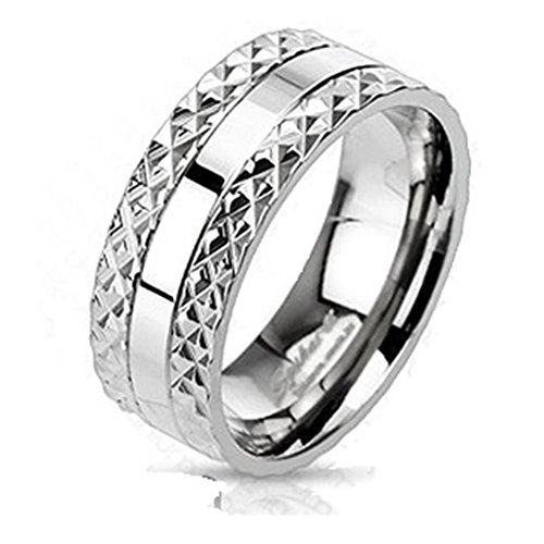 Paula & Fritz® Ring Herren Silber Pyramiden-Design Titan-IUM Grade 2 Größe 70 (22,3) 8-mm Ring-Breite Partnerring Verlobungsring Band-Ring Damen-Ring von Paula & Fritz